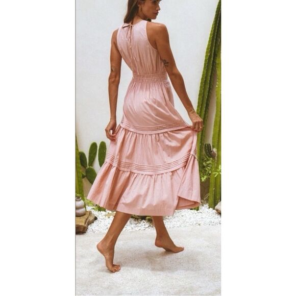 Pampelone tiered ruffle maxi dress peach pink c cotton size Small - Picture 2 of 10